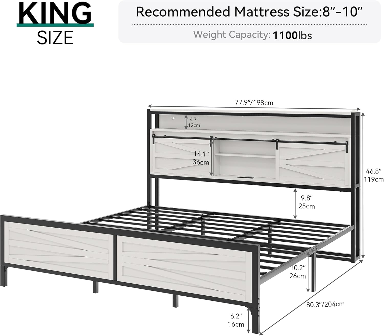 YITAHOME Farmhouse King Bed Frame with Bookcase Headboard, Platform Bed Frame - $190