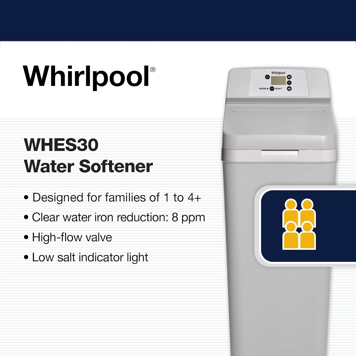 Whirlpool WHES30E 30,000 Grain Softener | Salt & Water Saving Technology - $415