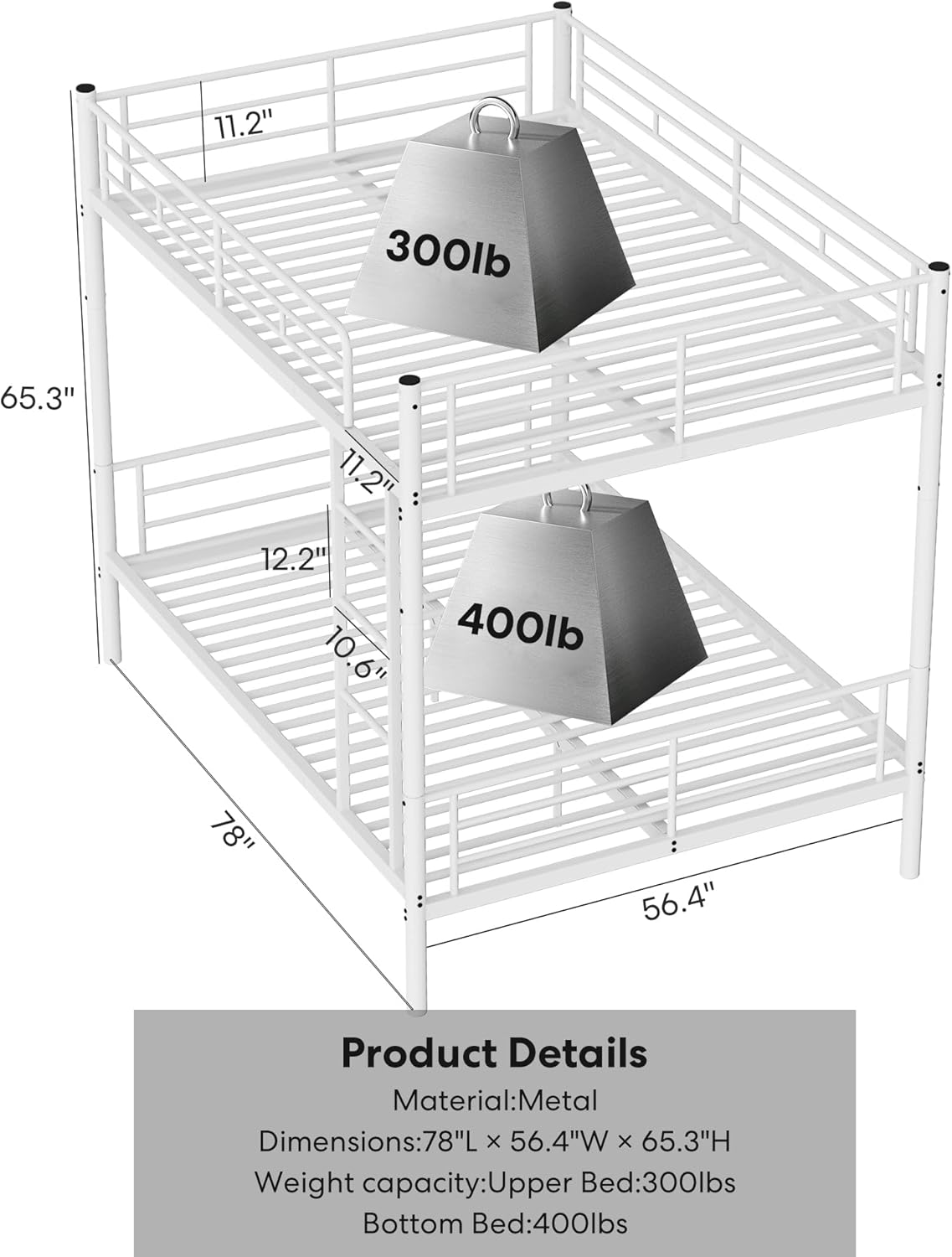 Metal Full Over Full Size Bunk Bed with Ladder and Full-Length Guardrail - $125