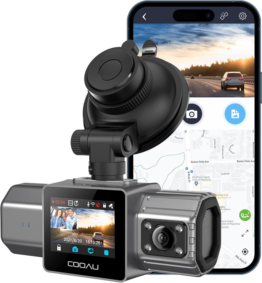 COOAU 2.5K Dual Dash Cam, Built-in GPS Wi-Fi - $140