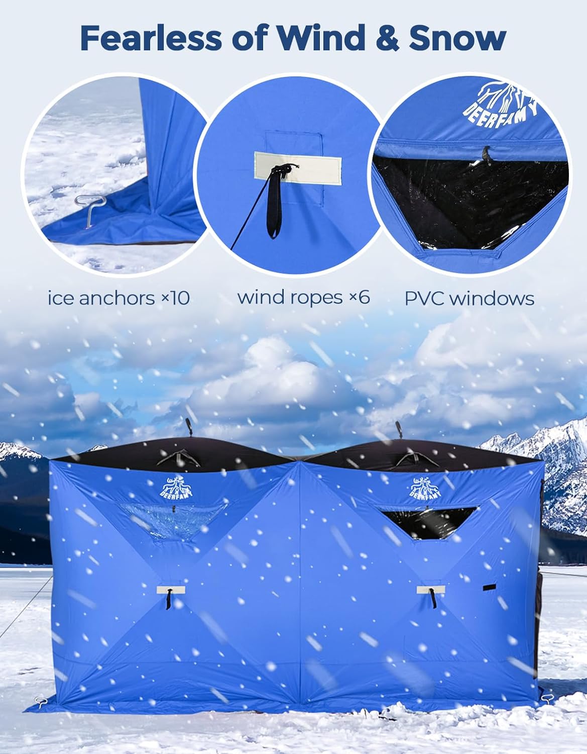 DEERFAMY Ice Fishing Shelter, 3/4/6/8 Person Ice Fishing Tent, Blue - ·  DISCOUNT BROS