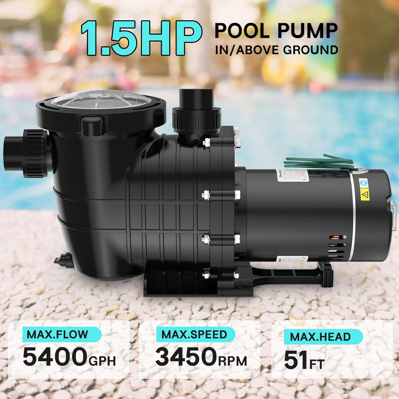Pool Pump Above Ground/Inground, 1.5 HP 5400GPH Powerful Selfpriming Pool Pumps - $110