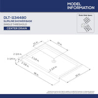 DreamLine SlimLine 34 in. D x 48 in. W x 2 3/4 in. H Center Drain Single - $240