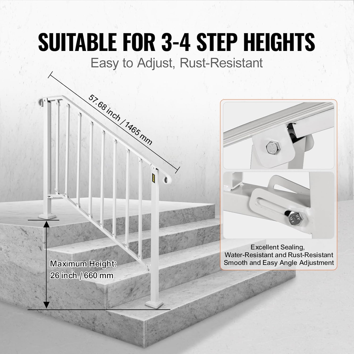 VEVOR Handrail for Outdoor Steps, 3-4 Steps White Fence Outdoor Handrail - $70