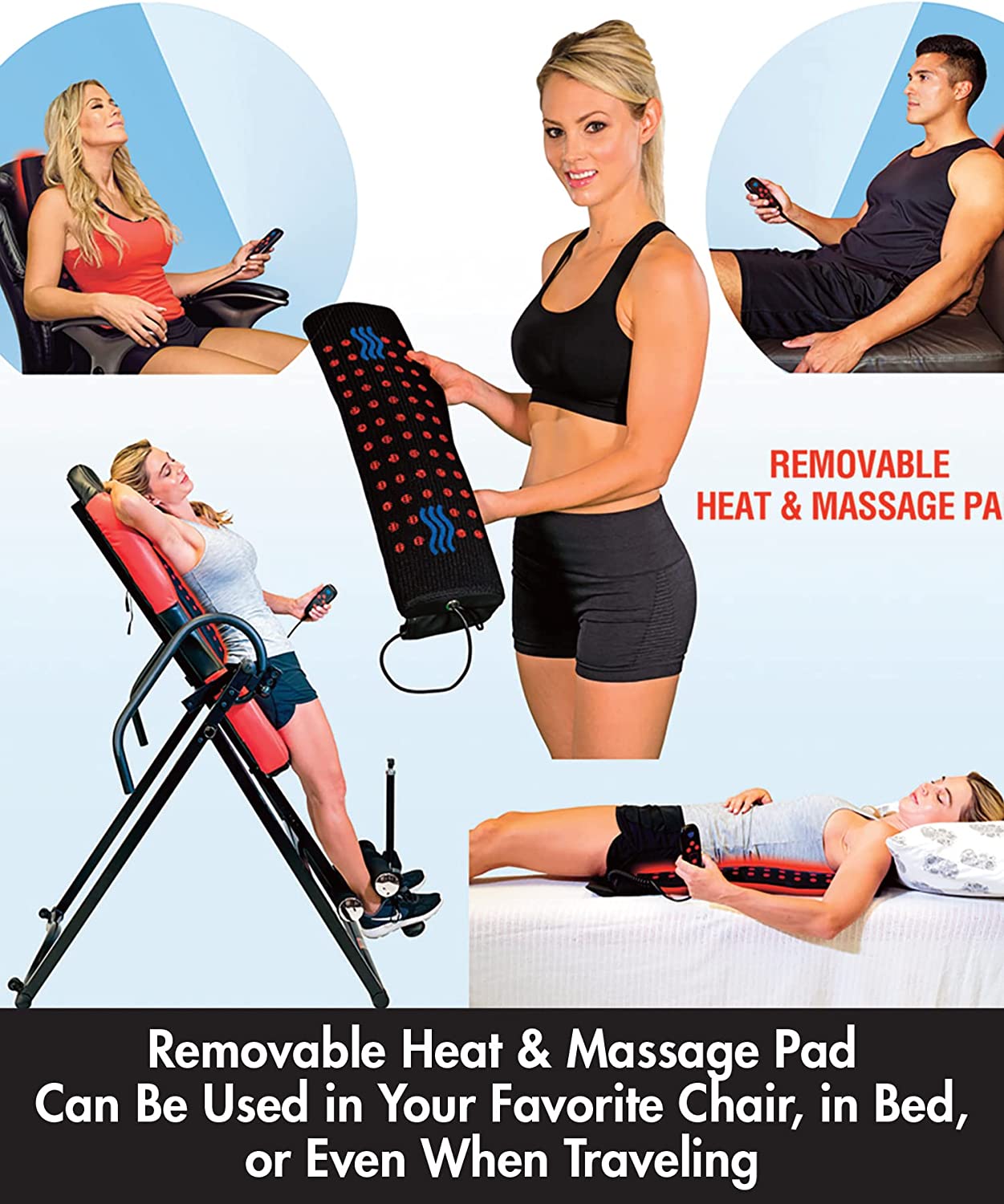 Health Gear Deluxe Heat & Vibration Massage Inversion Table, Black, Red - $110
