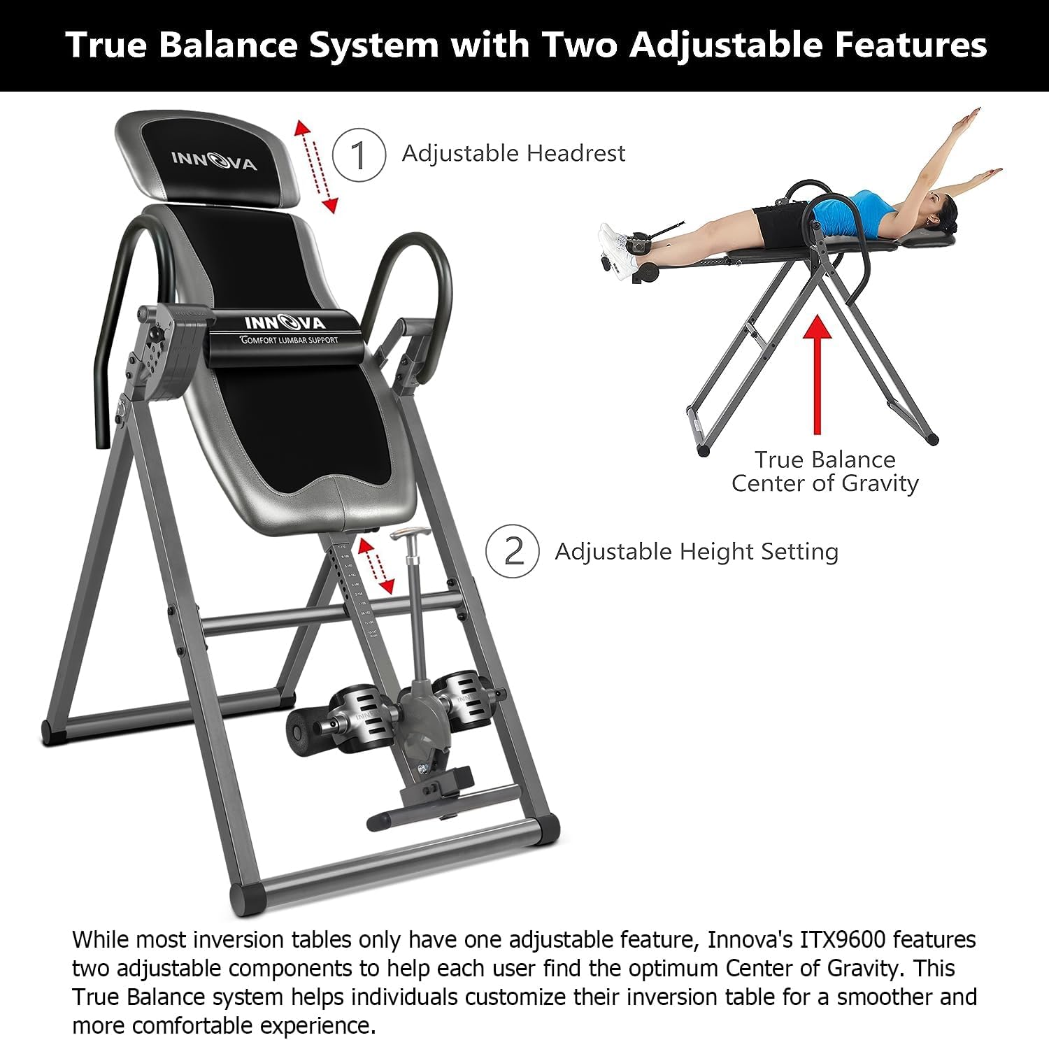 Innova Inversion Table with Adjustable Headrest, Reversible Ankle Holders - $75