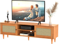 EasyCom Rattan TV Stand for 65 inch TV, Farmhouse Rattan Entertainment Center - $100