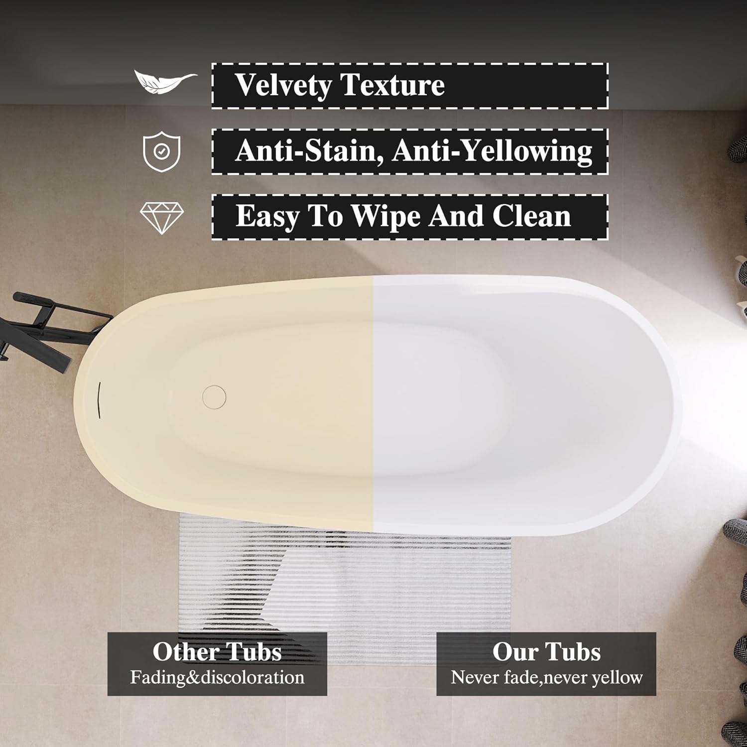 59" High-back Acrylic Freestanding Bathtub, cUPC Certified - $600