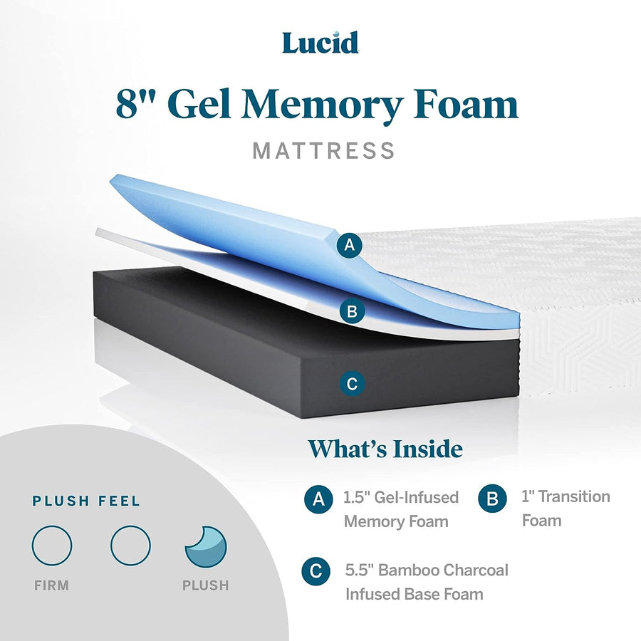 Lucid 8 Inch King Mattress - Plush Memory Foam Mattress – Gel Infused, White - $220