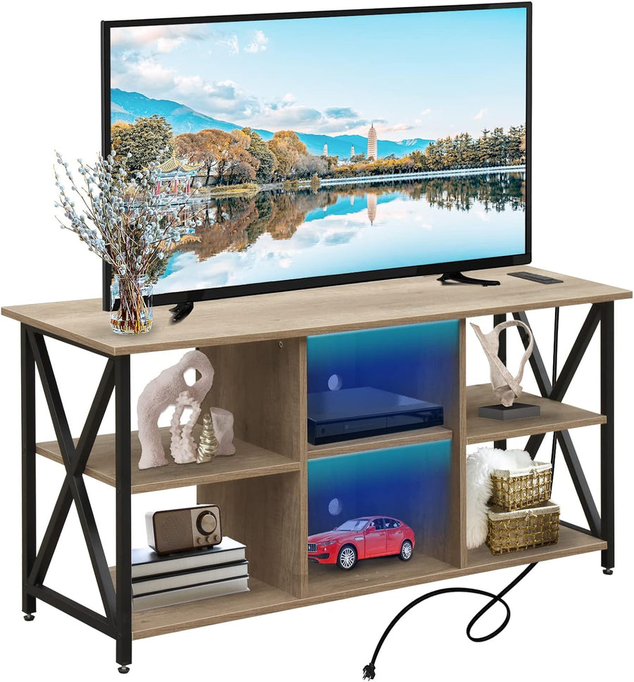 TV Stand for TVs up to 55 Inch, TV Stand with Power Outlets and LED Lights - $130