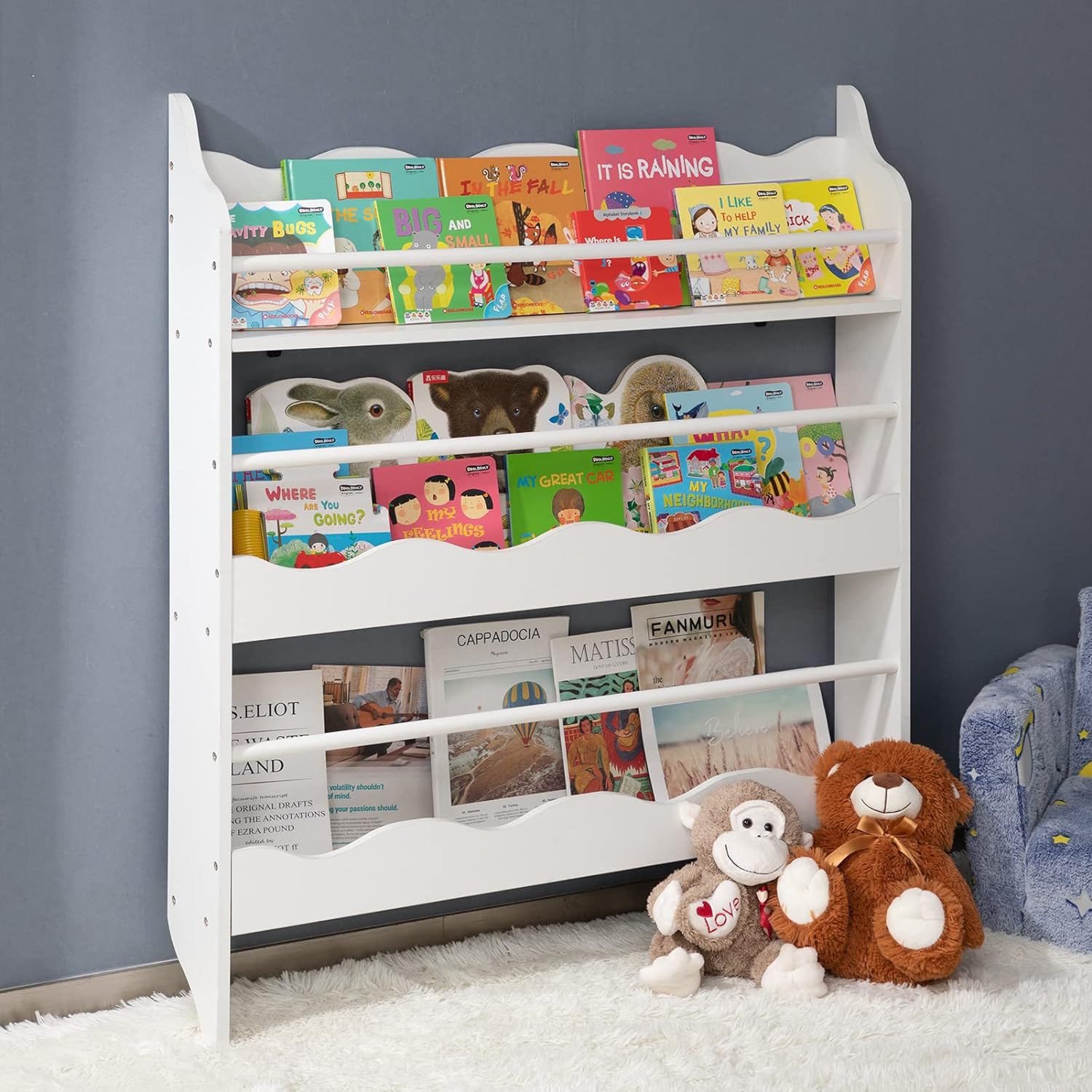 ALIMORDEN 3-Tier Kids Bookshelf, White Children's Bookcase Wall Mounted - $55