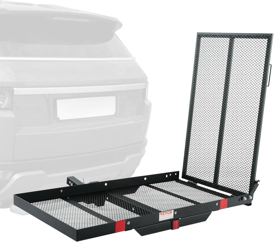 VEVOR Hitch Mount Cargo Carrier & Folding Ramp, Iron Hitch Rack Basket - $85