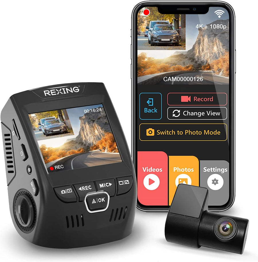 Rexing V1P 4K Dual Channel Dash Cam 4K+1080p with Wi-Fi 2.4” LCD | 170 ° Wide Angle - $95