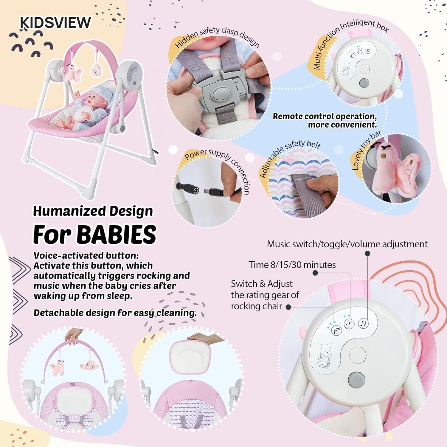 Electric Portable Baby Swing w/ Intelligent Music Vibration Box, Swing 6-25 lb, Pink - $50