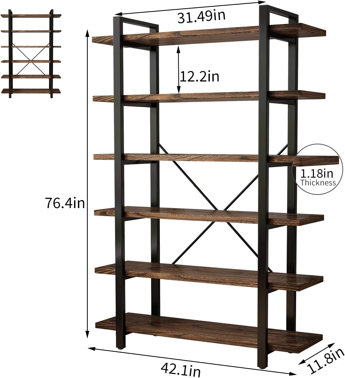 Solid Wood Bookcase and Book Shelves Wood and Metal Shelving Unit 5 Tier - $170