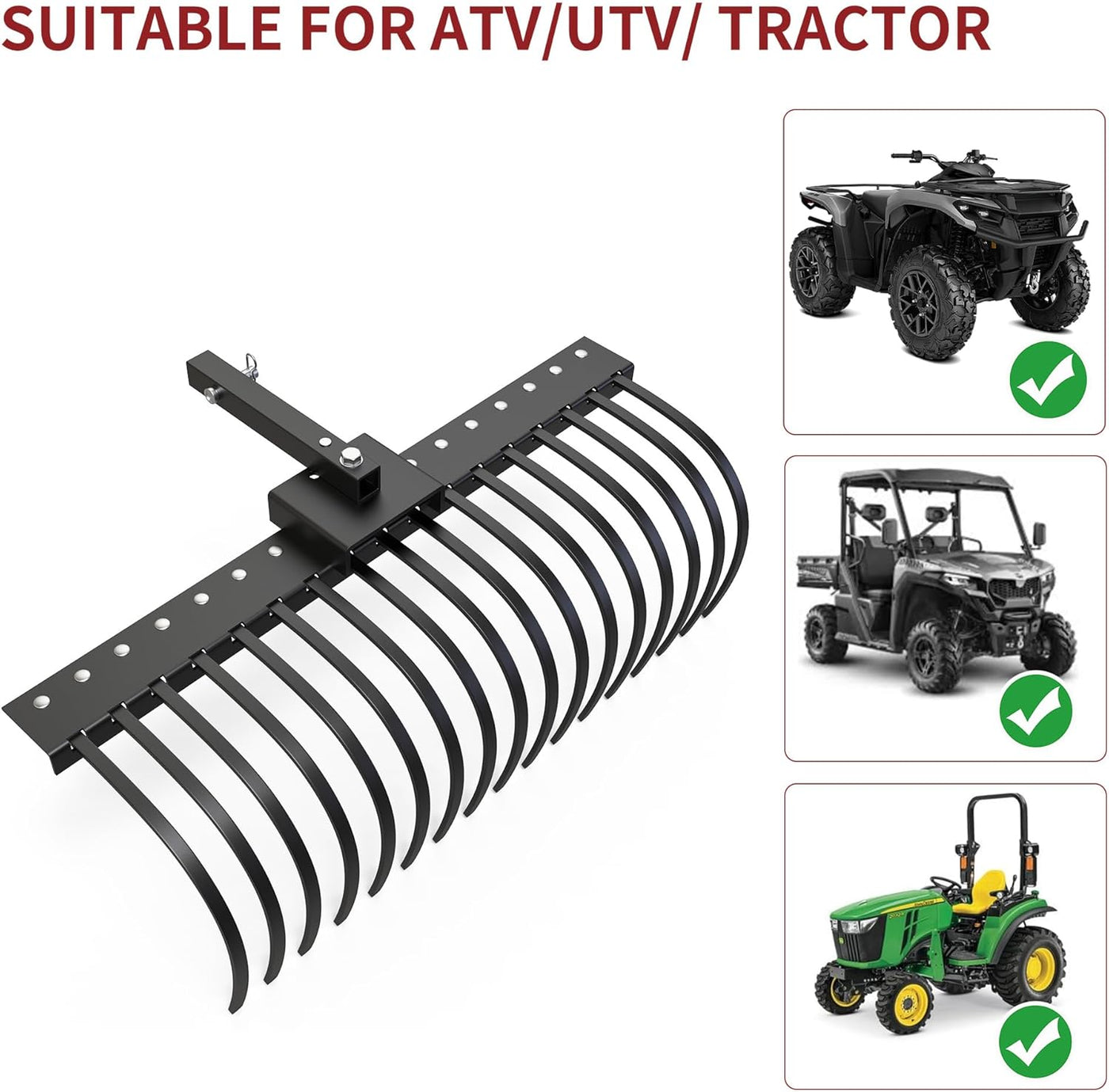 YITAMOTOR Tractors Rake 17 Pine Straw Rake Fits 2" Receiver for Lawn Tractors - $105