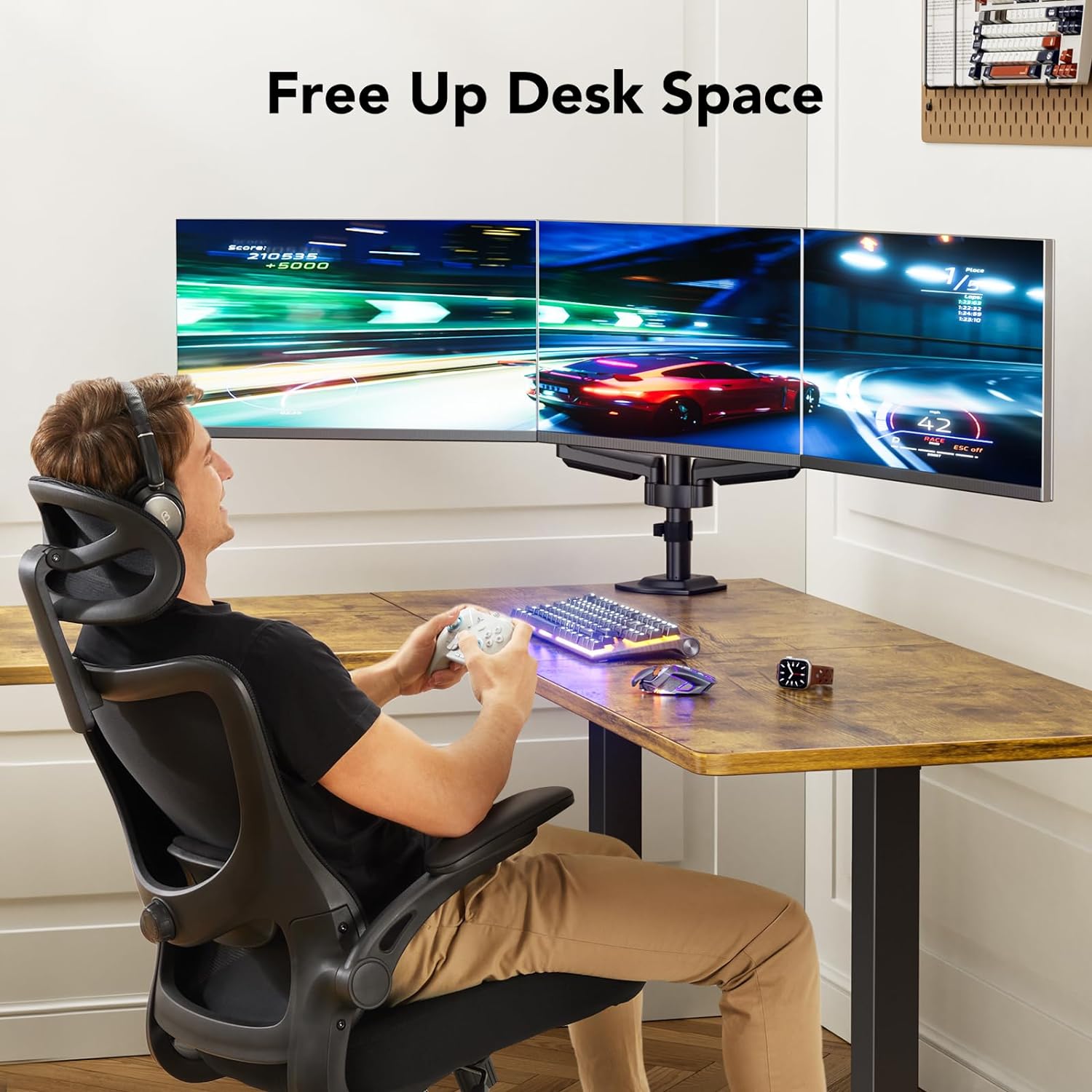 HUANUO Triple Monitor Mount for 13-27 inch Computer Screens, Triple Monitor Stand - $70