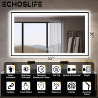 55x36 LED Bathroom Mirrors for Wall -Black Aluminum Trim (Front and Backlit) - $320