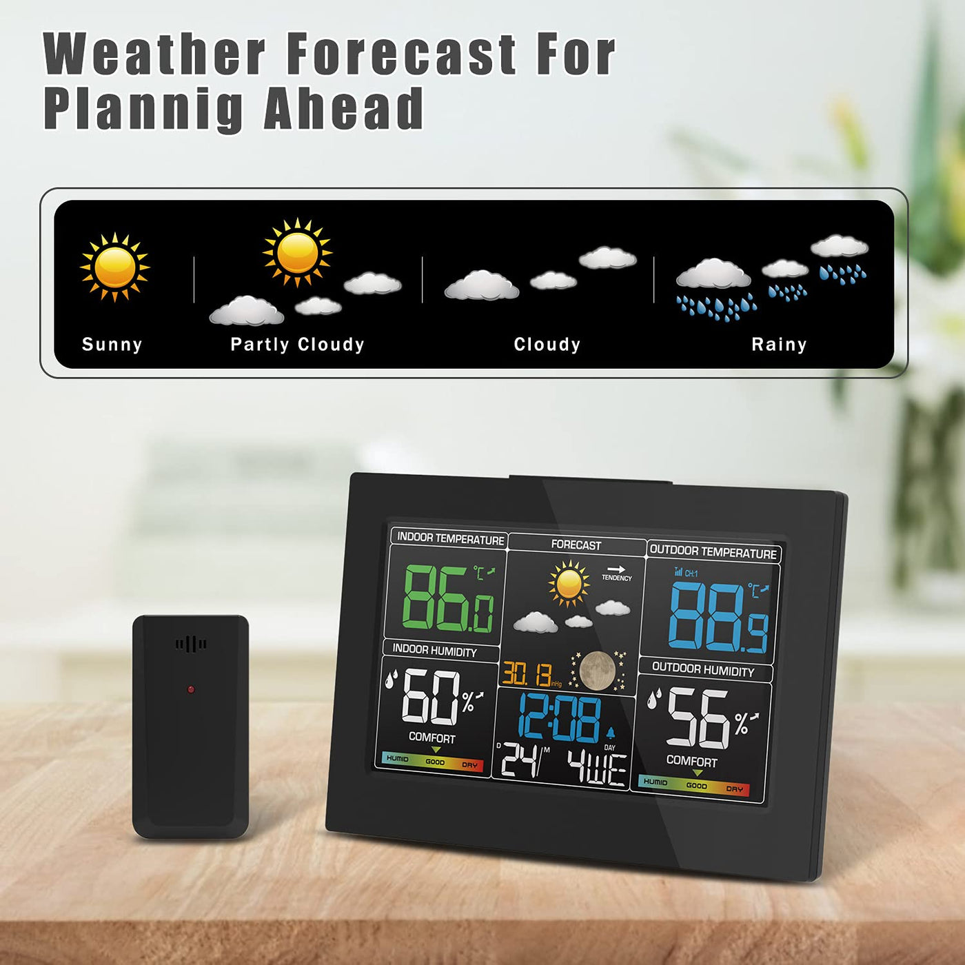 Geevon Indoor Outdoor Thermometer Wireless Digital Temperature Gauge Weather  Station With Backlight Support 3 Channels white 