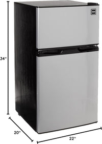 RCA RFR836 3.2 Cu Ft 2 Door Fridge and Freezer, Stainless Steel - $300