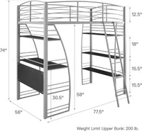 DHP Studio Loft Bunk Bed Over Desk and Bookcase with Metal Frame, Twin, Gray Gray - $185