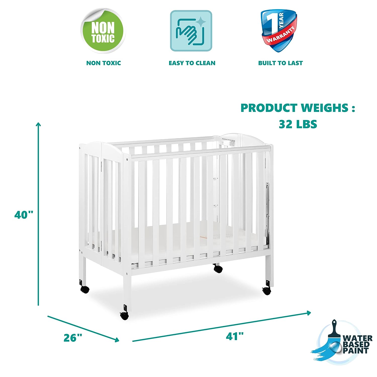 Dream On Me 3 in 1 Portable Folding Stationary Side Crib in White - $100