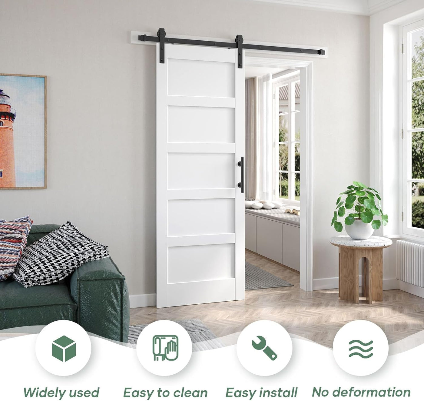 Fredbeck 30inx80in White Barn Door and 5.5FT Sliding Barn Door Hardware Kit - $150