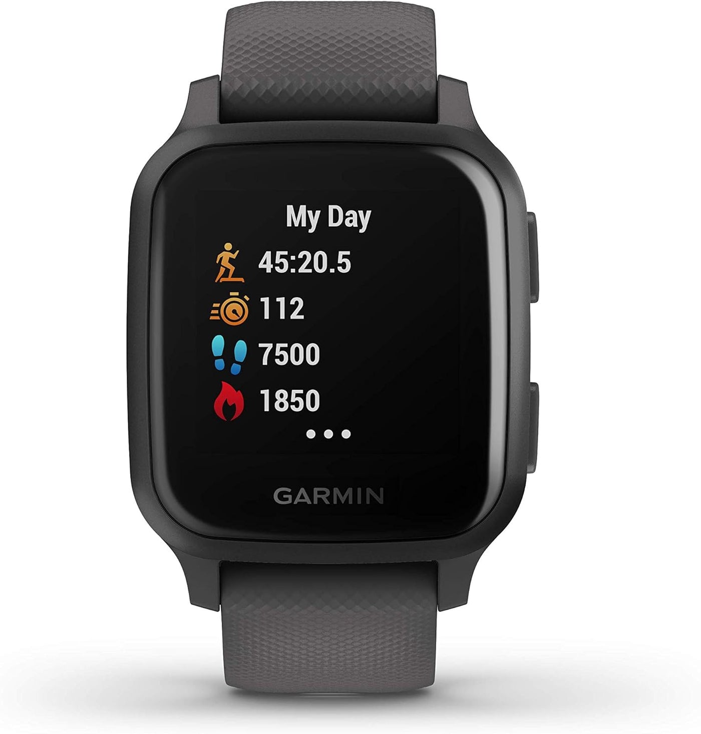 Garmin Venu Sq, GPS Smartwatch with Shadow Gray Case and Slate Silicone Band - $100