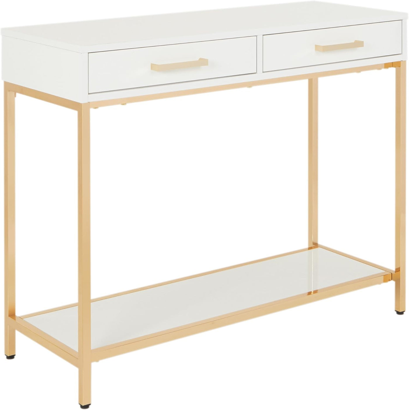 OSP Home Furnishings Alios Modern Foyer Table, White Gloss Finish, Gold Frame - $145