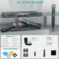 Phenyx Pro Wireless Microphone System, 4-Channel UHF Wireless Mic - $160