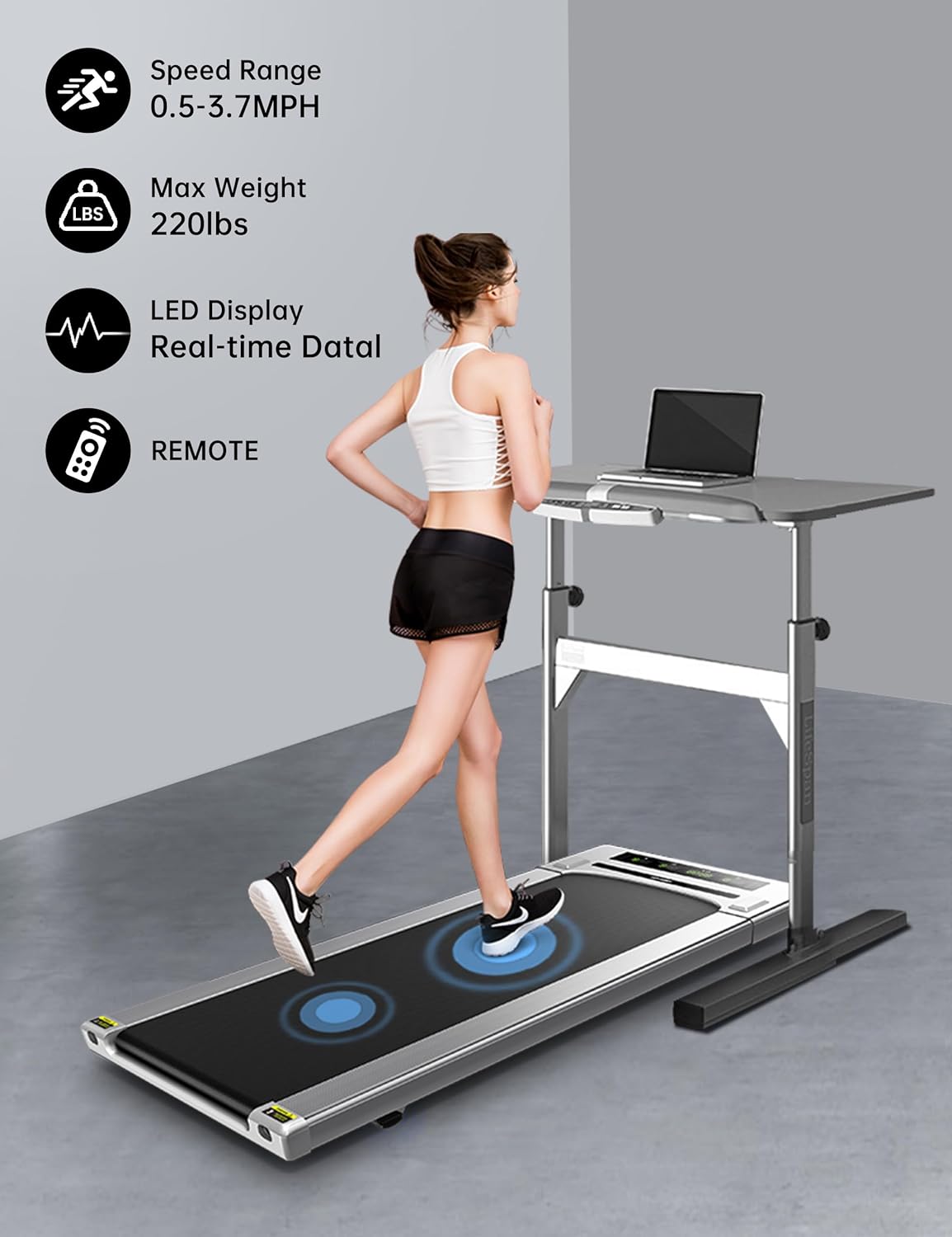 RHYTHM FUN Walking Pad, Treadmill Under Desk with Wide Belt 2.5HP Portable - $130