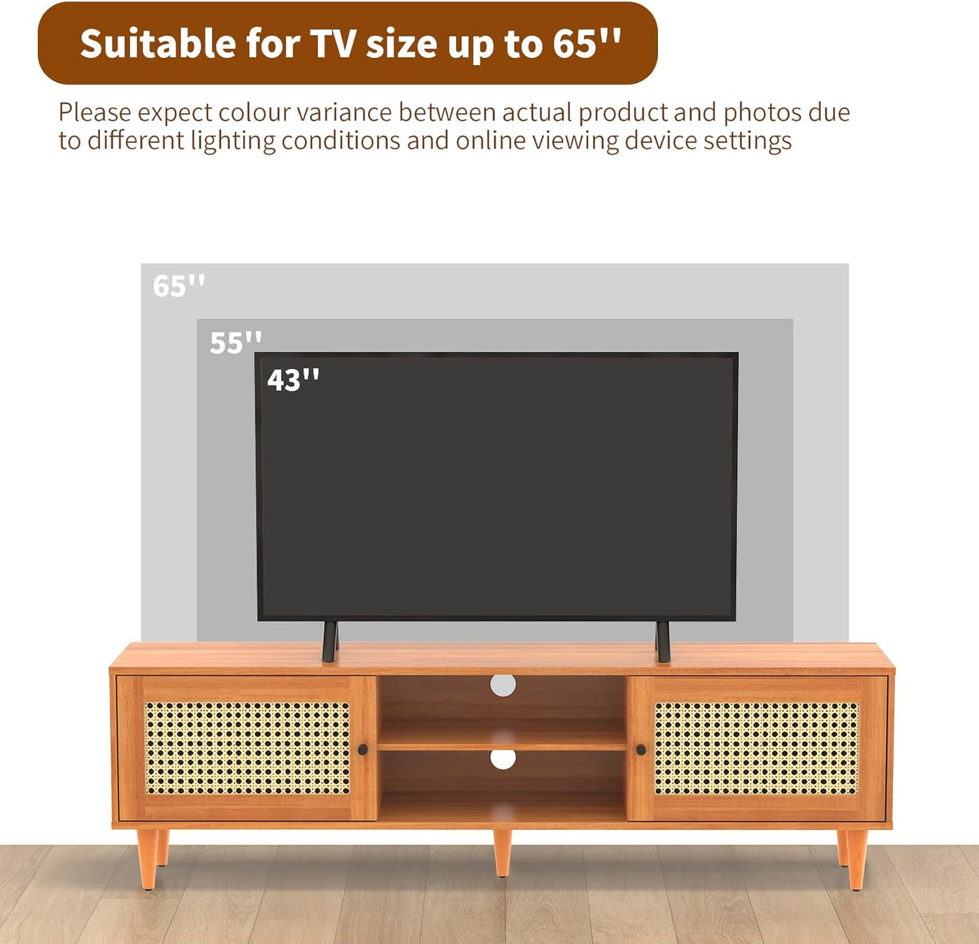 EasyCom Rattan TV Stand for 65 inch TV, Farmhouse Rattan Entertainment Center - $100