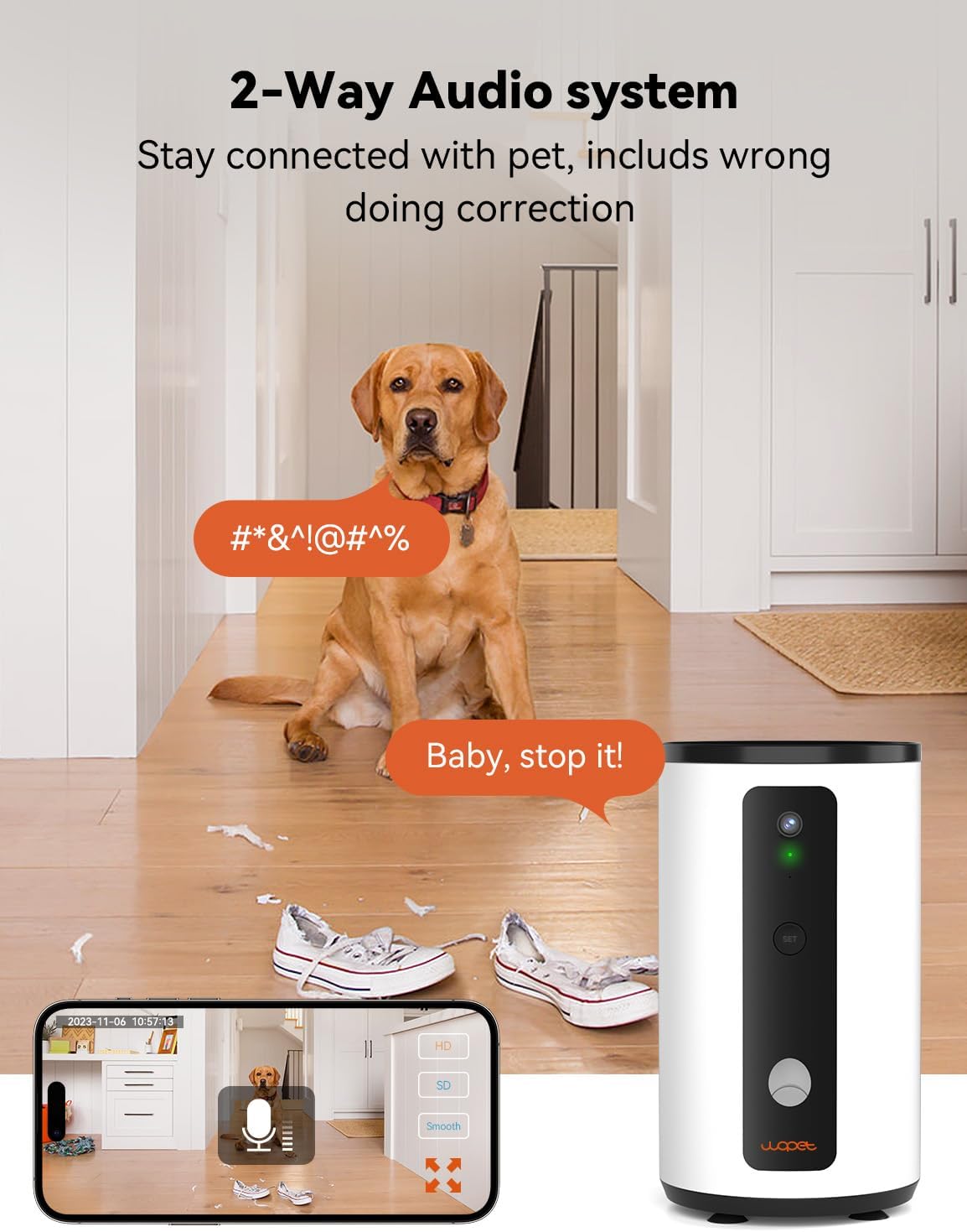 WOpet Smart Pet Camera:Dog Treat Dispenser, Full HD WiFi Pet Camera with  Night Vision for