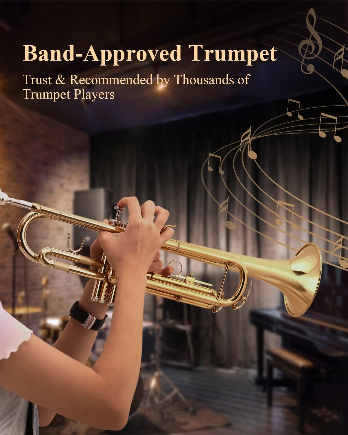 Eastar Bb Standard Trumpet Set for Beginner with Hard Case, ETR-380, Golden - $110