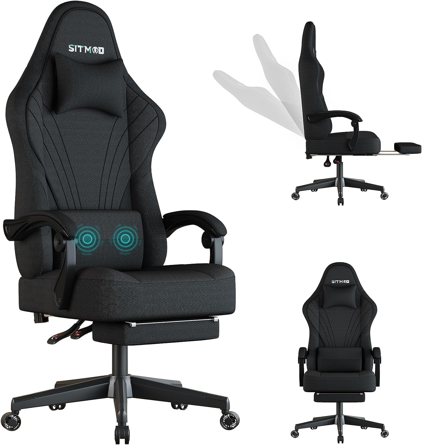 Ulody Gaming Chair Big and Tall Gaming Chair with Footrest Black