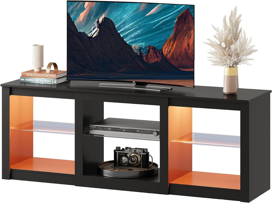 WLIVE TV Stand with LED Lights for TVs up to 65 inch, Black - $75