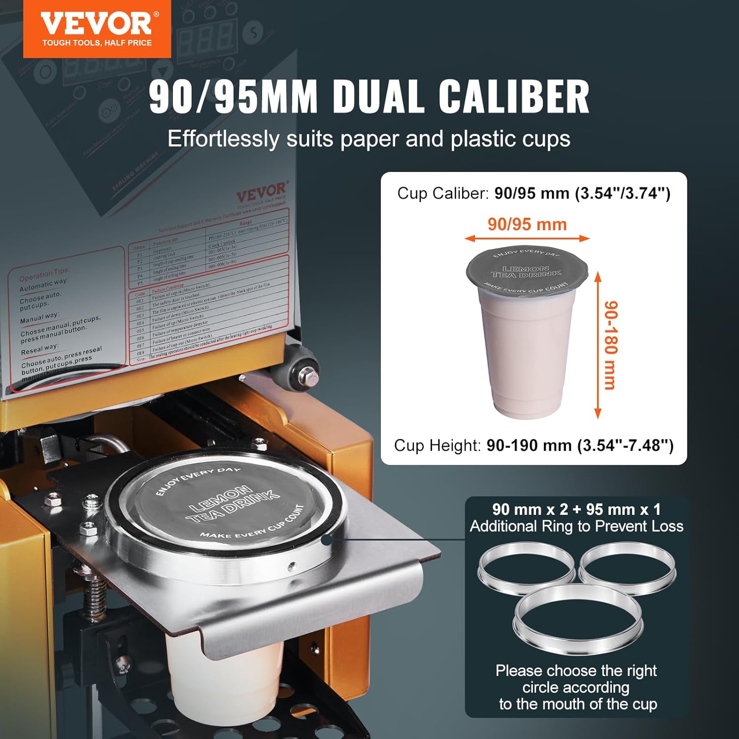 VEVOR Cup Sealing Machine, Full Automatic Cup Sealer Machine for Tea Sealer - $240