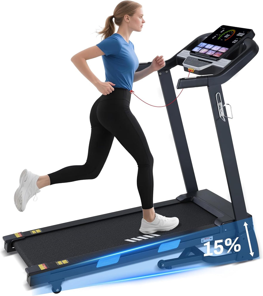 Auto Incline Treadmill - 300+ LBS Capacity 3.5HP Folding Treadmills - $280