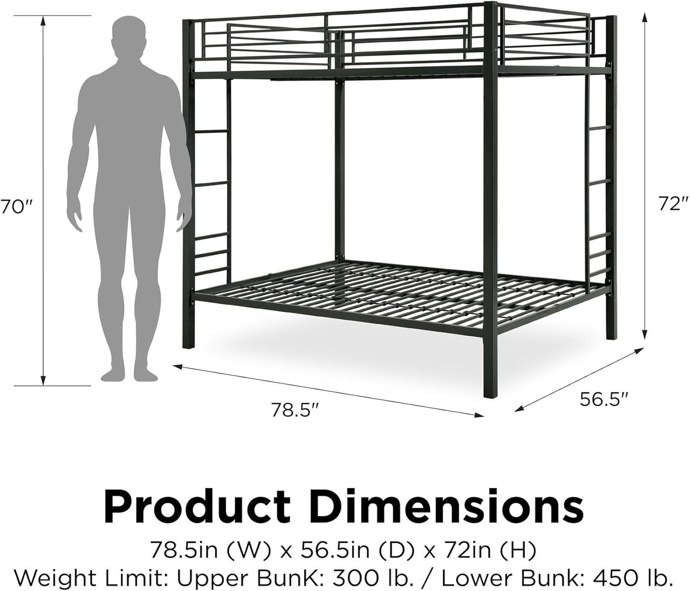 DHP Full Kids Metal Bunk Bed, Black - $170