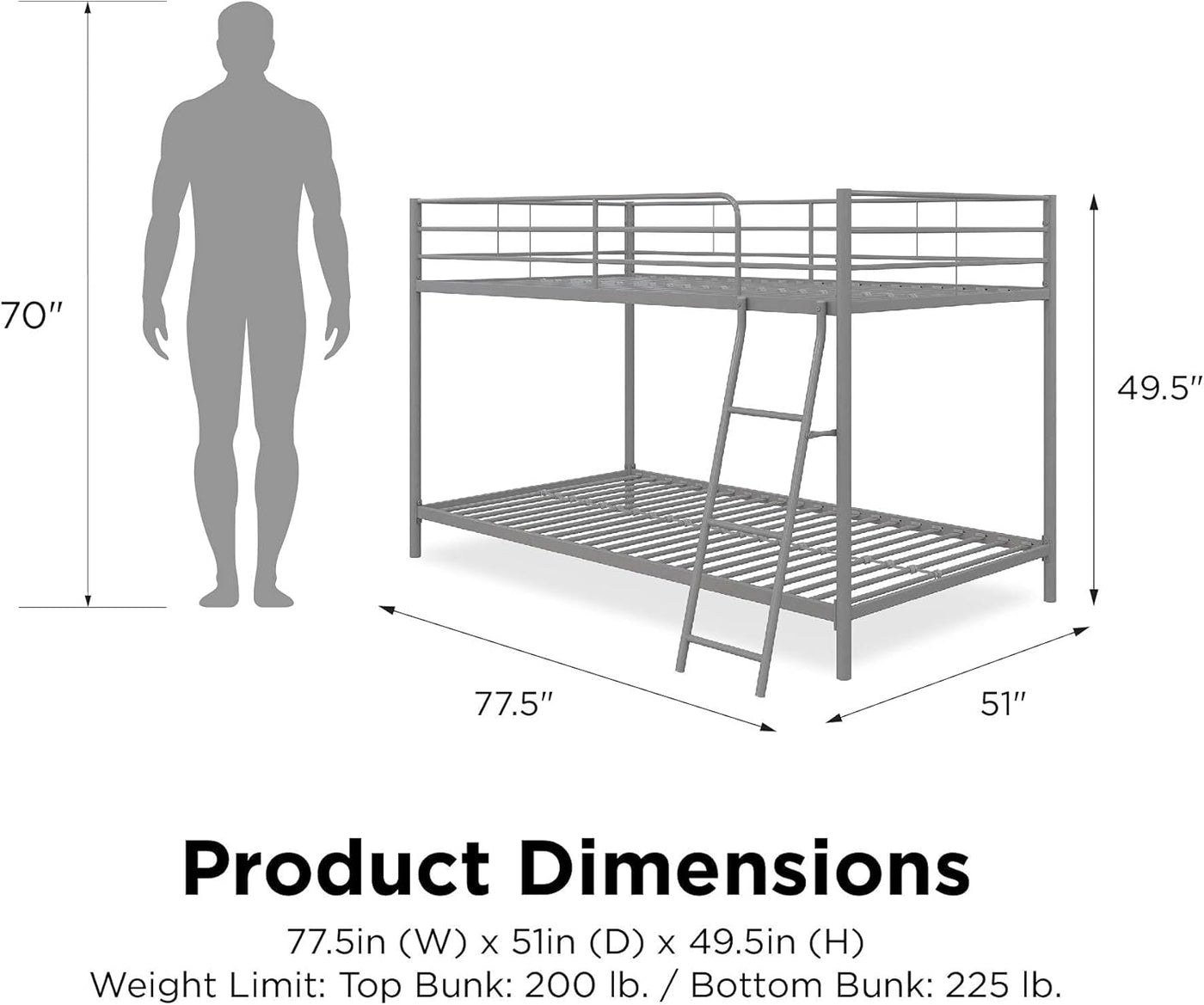 DHP Junior Twin Bunk Bed, Ideal for Small Spaces, Metal Frame, Silver - $95