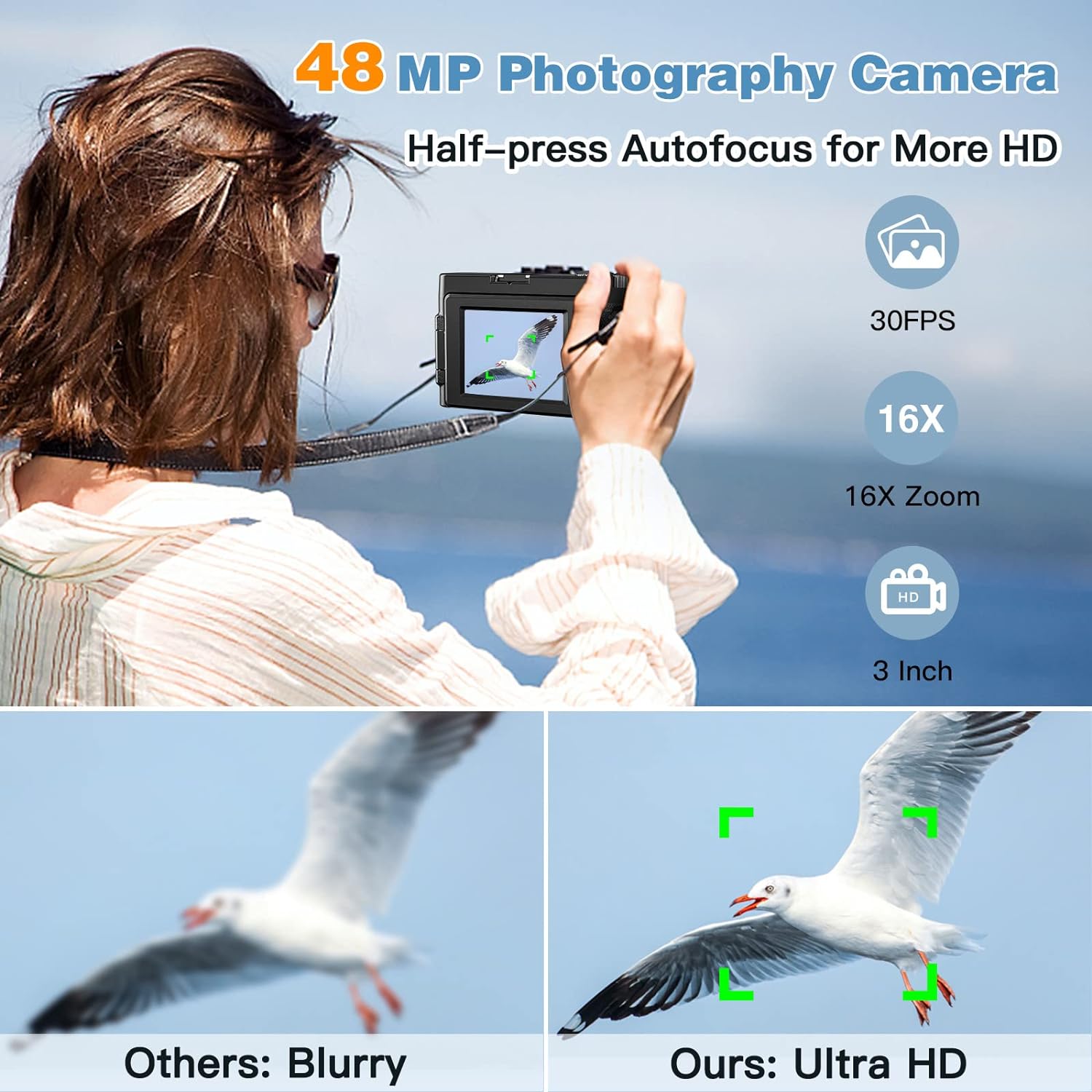 4K Digital Camera for Photography and Video Autofocus Anti-Shake, 48MP Camera - $40