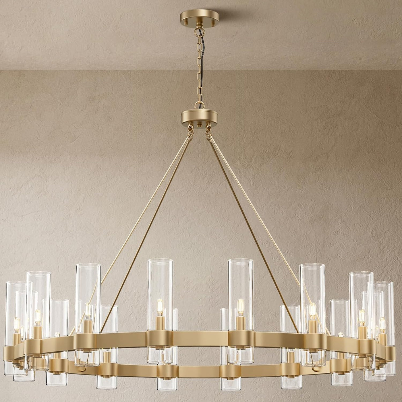 16-Lights Gold Chandelier,Wagon Wheel Chandelier with Glass Shade,48 Inch - $395