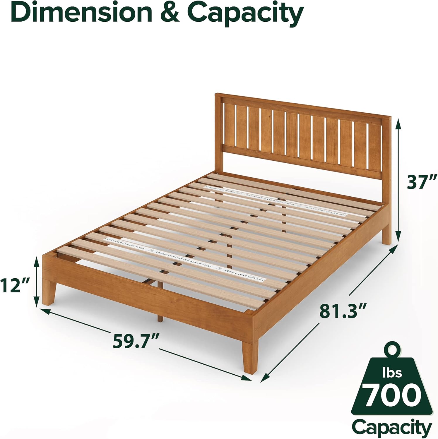 ZINUS Alexis Deluxe Wood Platform Bed Frame with Headboard, Queen - $215