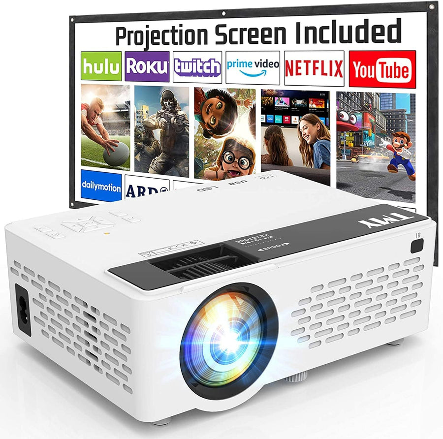 TMY Projector 7500 Lumens with 100" Projector Screen - $55