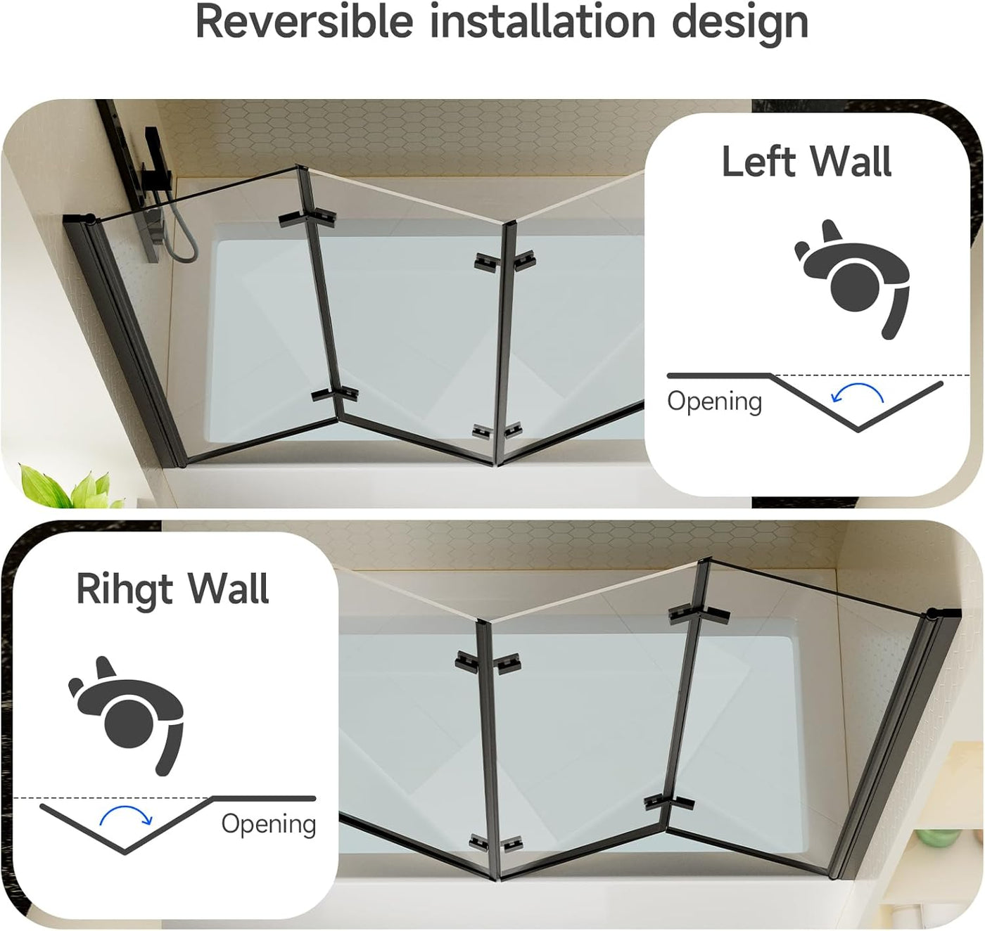 Bathtub Shower Door - 51" W x 59" H, Frameless Shower Door with Foldable Hinged - $175