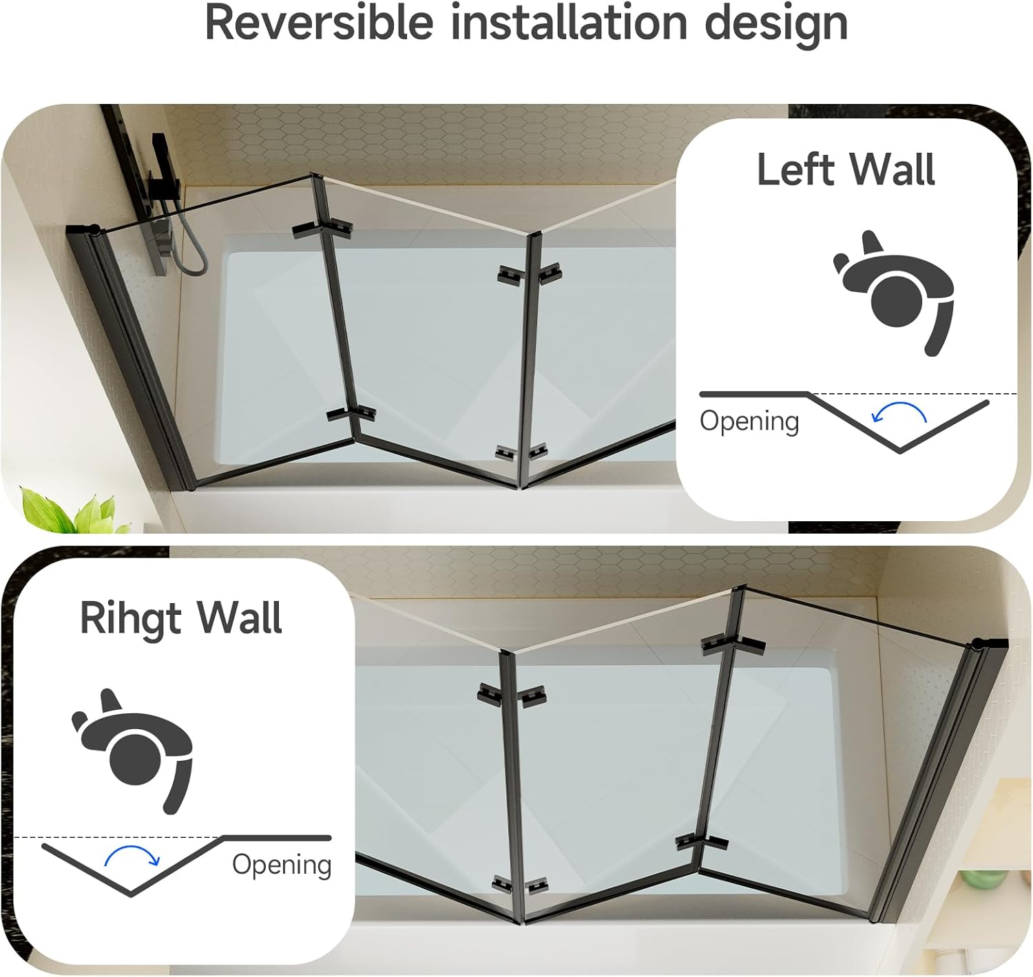 Bathtub Shower Door - 51" W x 59" H, Frameless Shower Door with Foldable Hinged - $175