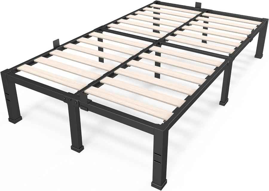 14 inch King Bed Frames Wood with Wooden Slats - 3500lbs Heavy Duty, 14" king - $90