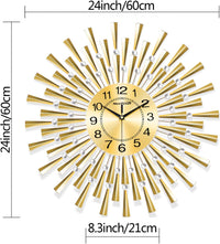 NEOTEND Large Gold Wall Clock for Living Room Decor - 24 Inch - $45