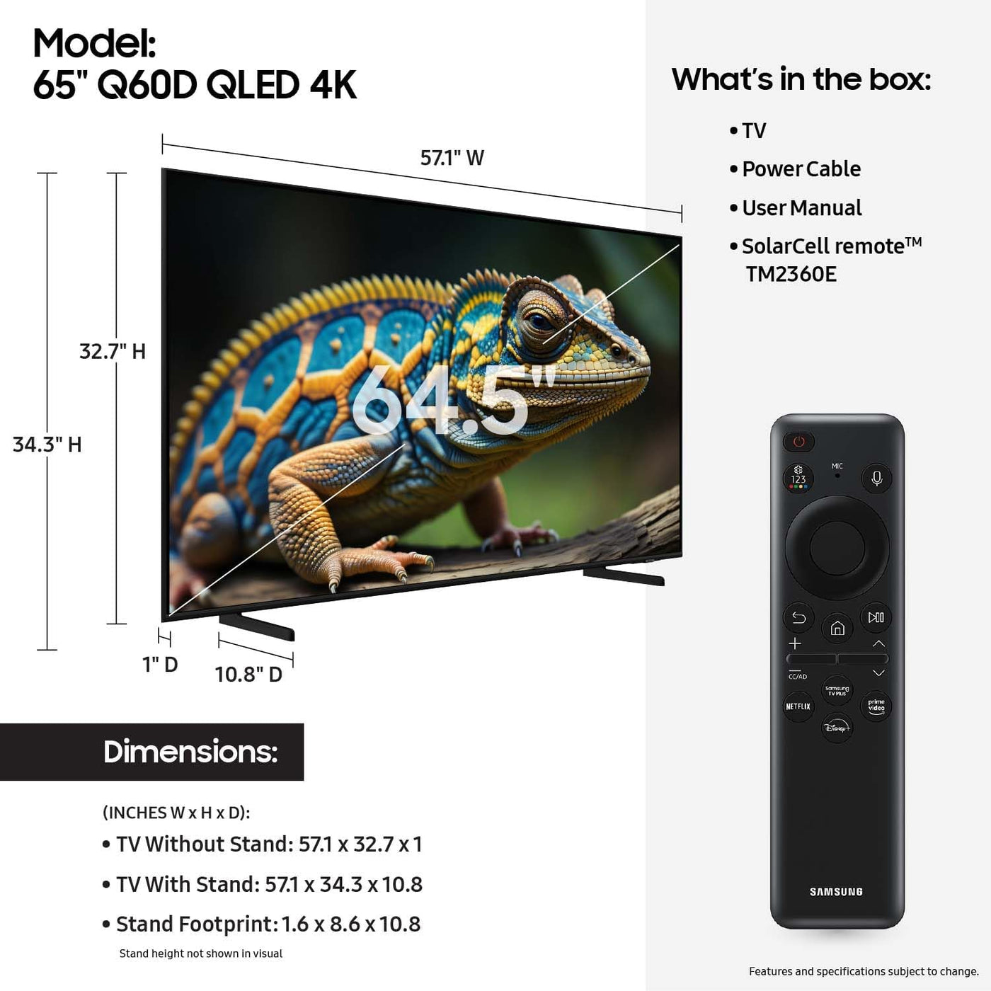 SAMSUNG 65-Inch Class QLED 4K Q60D Series Quantum HDR Smart TV - $600