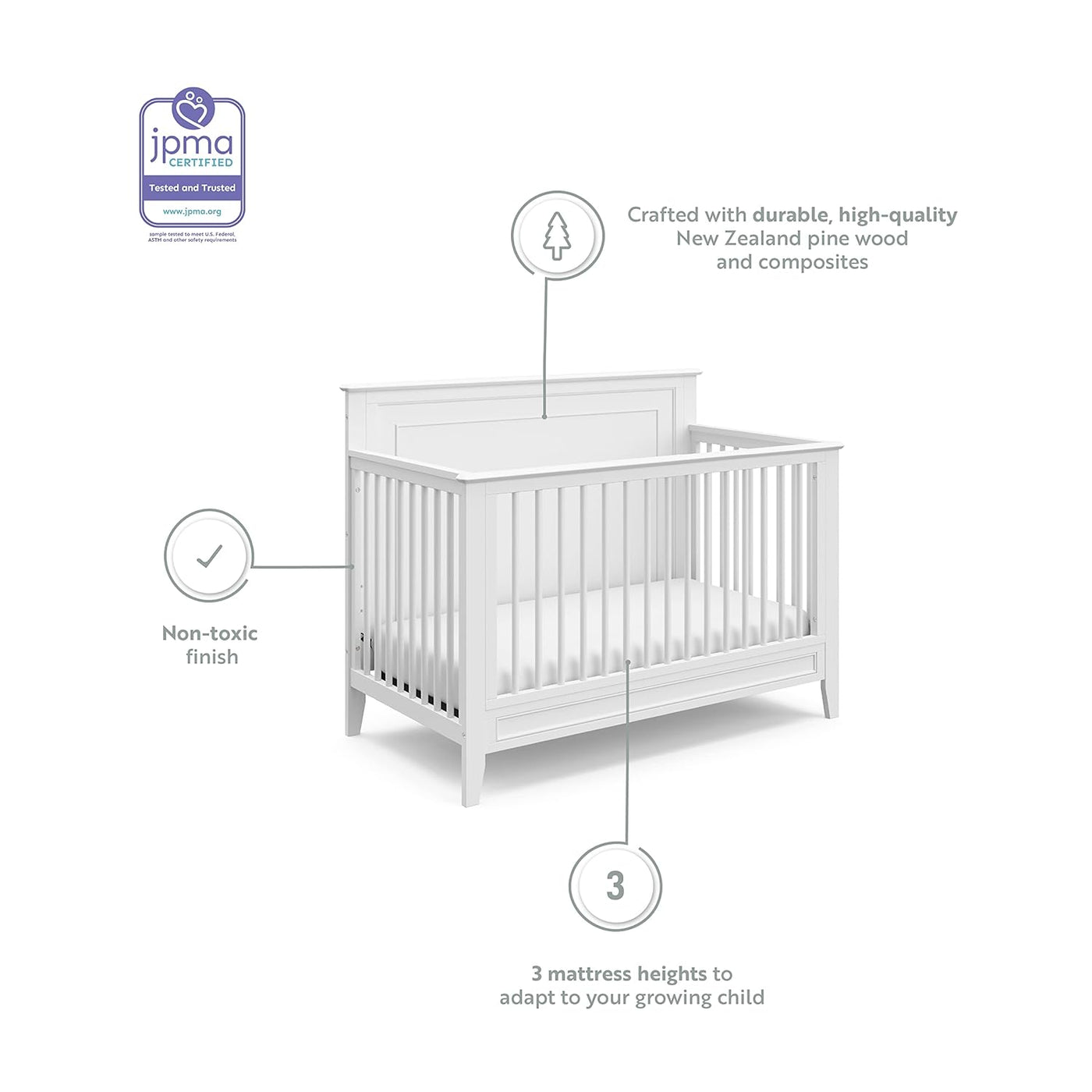 Storkcraft Solstice 5-In-1 Convertible Crib (White) - $165